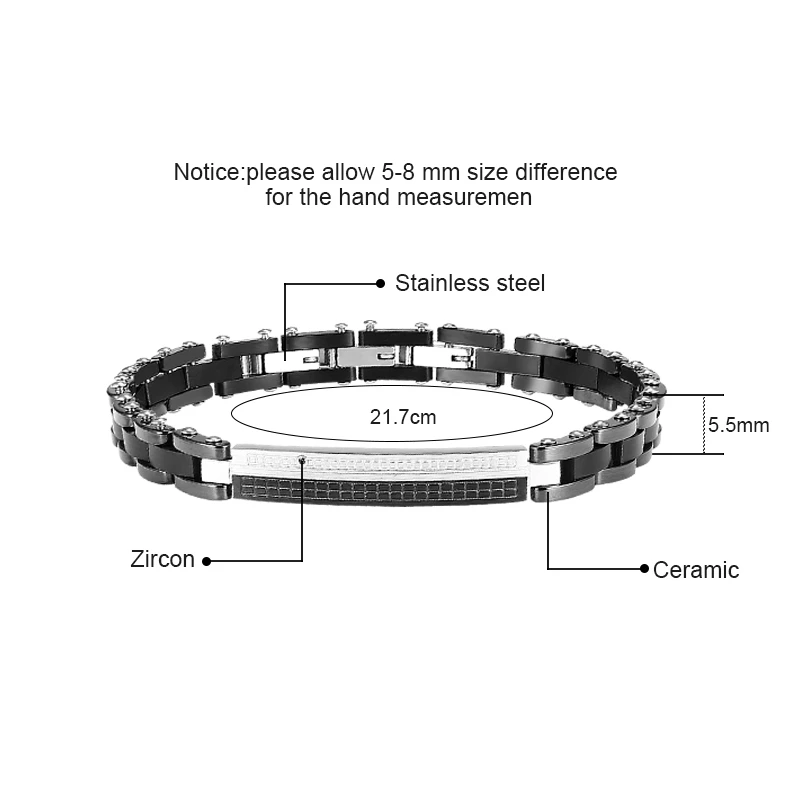 Ceramic and Zircon Stainless Steel Bracelet for Men size detail Ceramic and Zircon Stainless Steel Bracelet for Men size detail