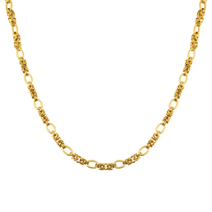 Stainless Steel Textured Rope & Oval Link Gold Chain Necklace & Bracelet Set