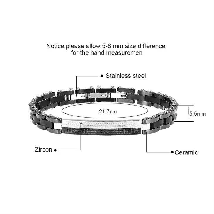 Ceramic And Zircon Stainless Steel Bracelet For Men high quality